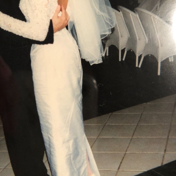 Vintage Shantung Silk w/Beaded Lace Wedding Dress S - Picture 6 of 10